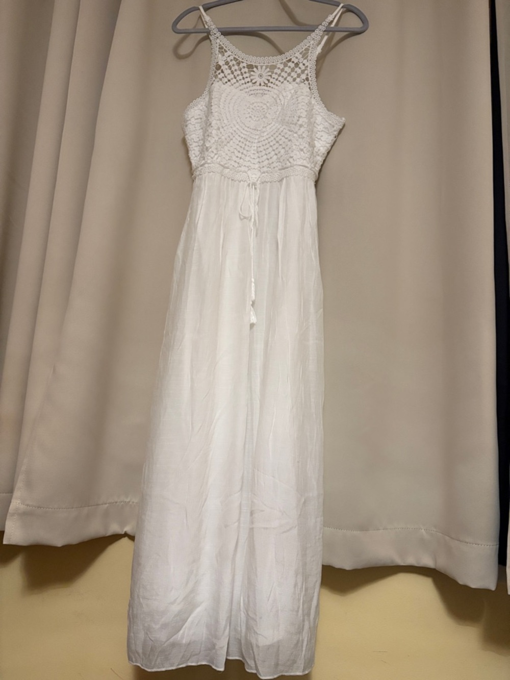 White Crochet Bodice Maxi Dress - Brand: